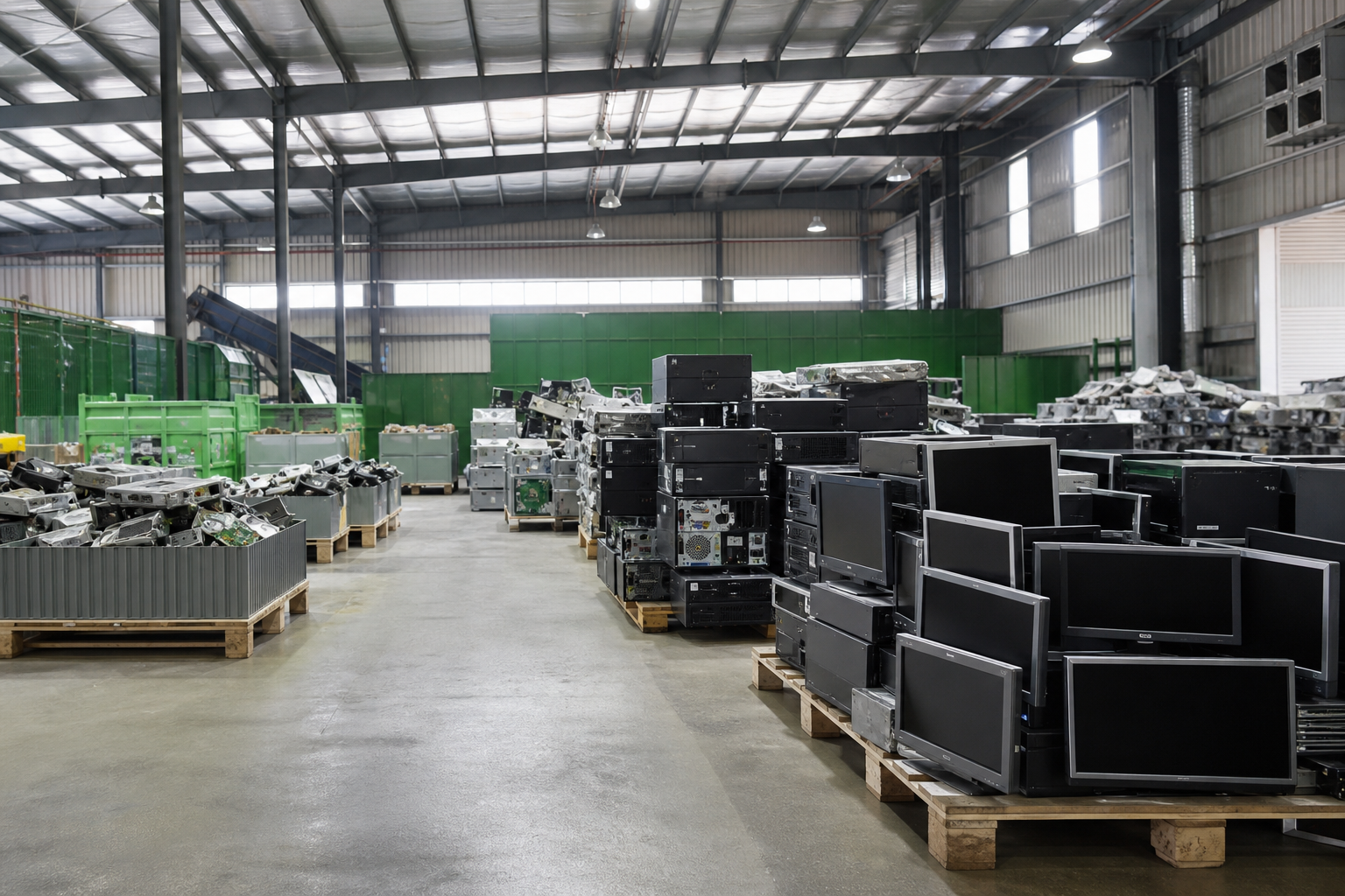 E-waste recycling facility with sorted electronic waste