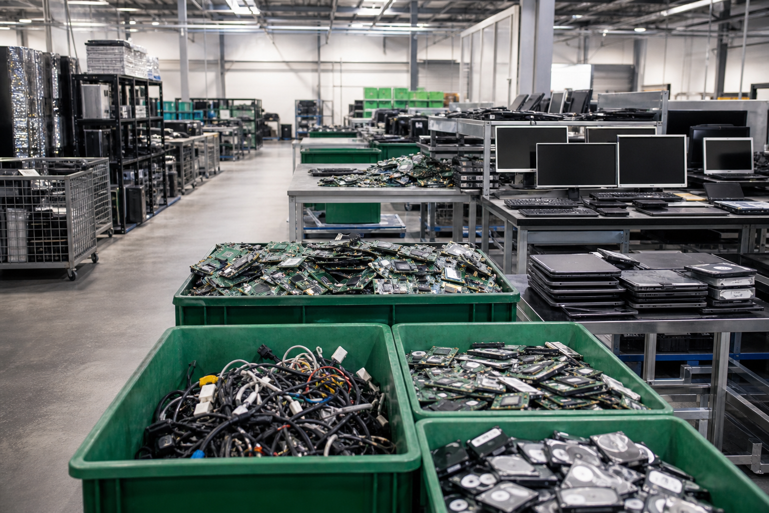 Sorted electronic waste ready for responsible recycling at MMR